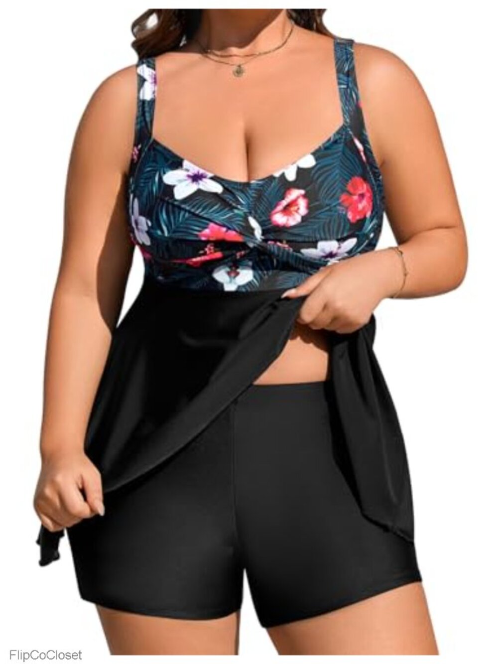 Plus Size Tankini Set Flowy Swim Dress Tummy Control Boy Shorts